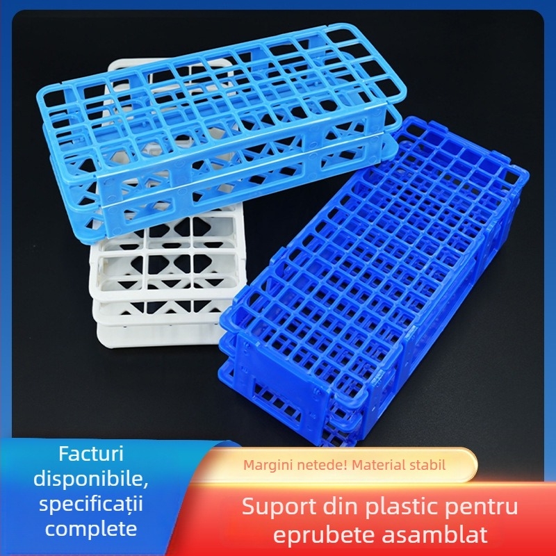 Raft din plastic pentru tuburi de test, detașabil, cu găuri de 30 mm (21) și 18 mm (44); suport pentru tuburi de centrifugă și recipiente pentru probe.