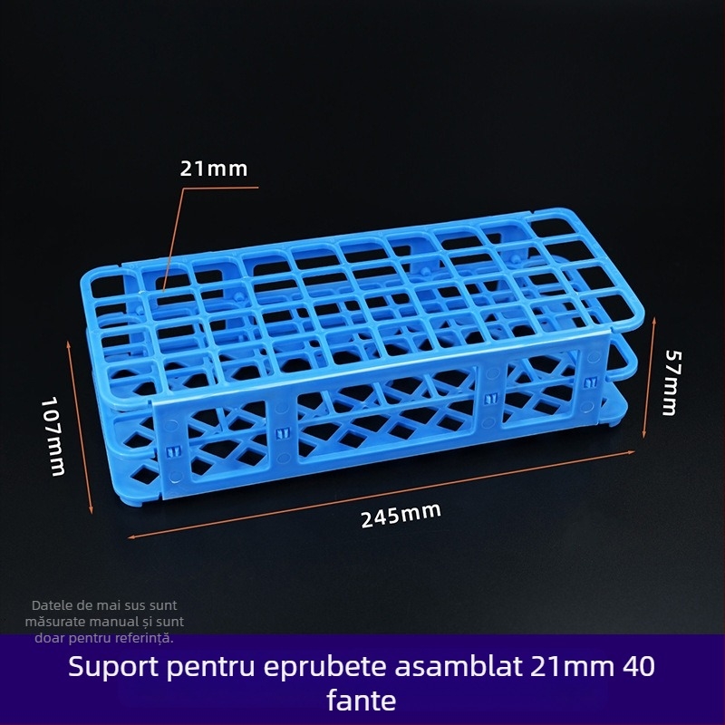 Raft din plastic pentru tuburi de test, detașabil, cu găuri de 30 mm (21) și 18 mm (44); suport pentru tuburi de centrifugă și recipiente pentru probe.
