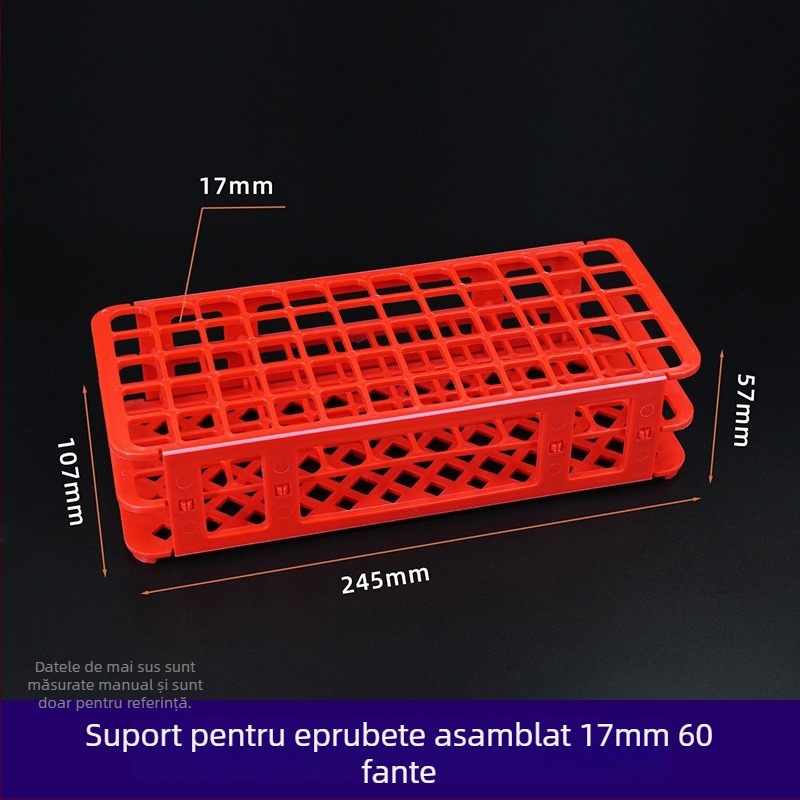Raft din plastic pentru tuburi de test, detașabil, cu găuri de 30 mm (21) și 18 mm (44); suport pentru tuburi de centrifugă și recipiente pentru probe.