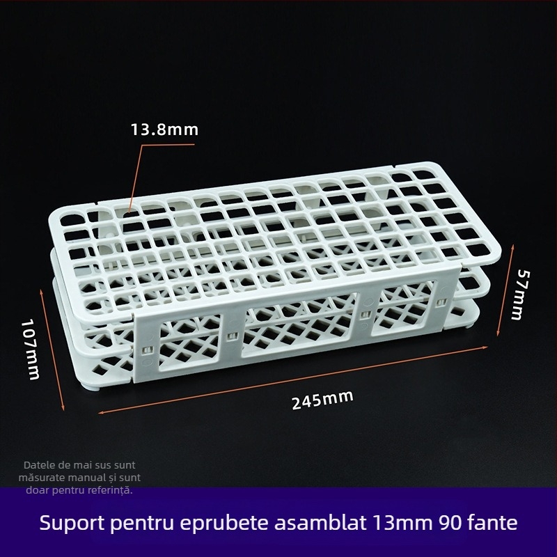Raft din plastic pentru tuburi de test, detașabil, cu găuri de 30 mm (21) și 18 mm (44); suport pentru tuburi de centrifugă și recipiente pentru probe.