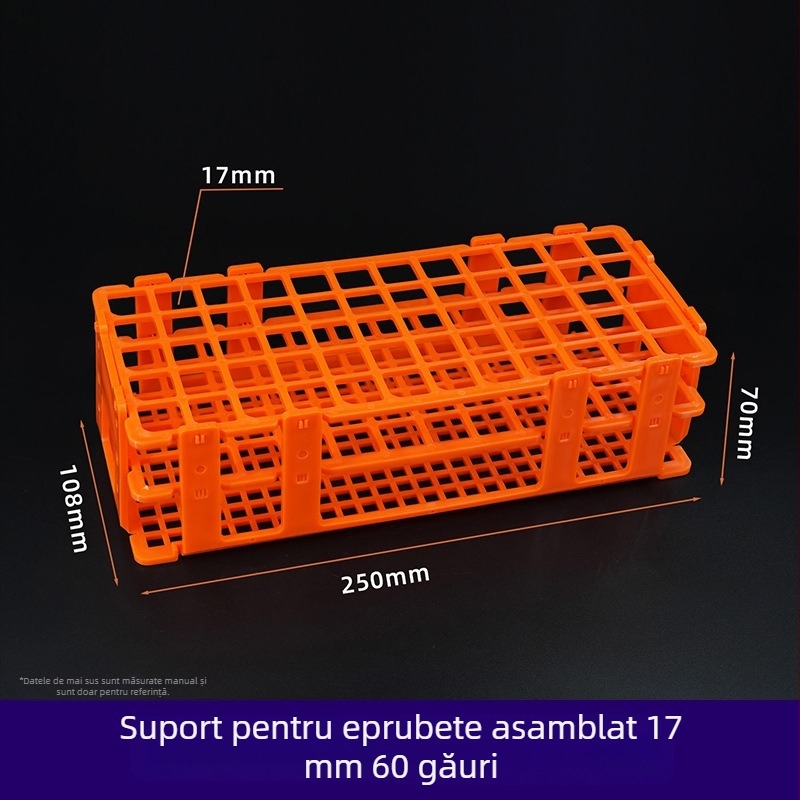 Raft din plastic pentru tuburi de test, detașabil, cu găuri de 30 mm (21) și 18 mm (44); suport pentru tuburi de centrifugă și recipiente pentru probe.
