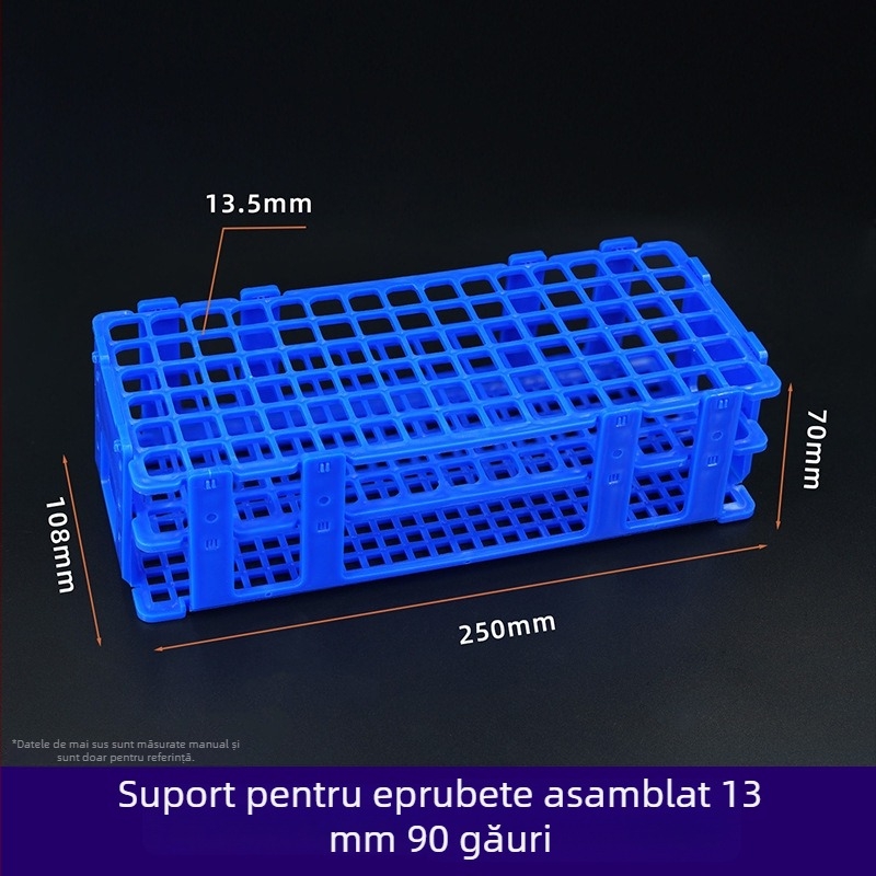 Raft din plastic pentru tuburi de test, detașabil, cu găuri de 30 mm (21) și 18 mm (44); suport pentru tuburi de centrifugă și recipiente pentru probe.