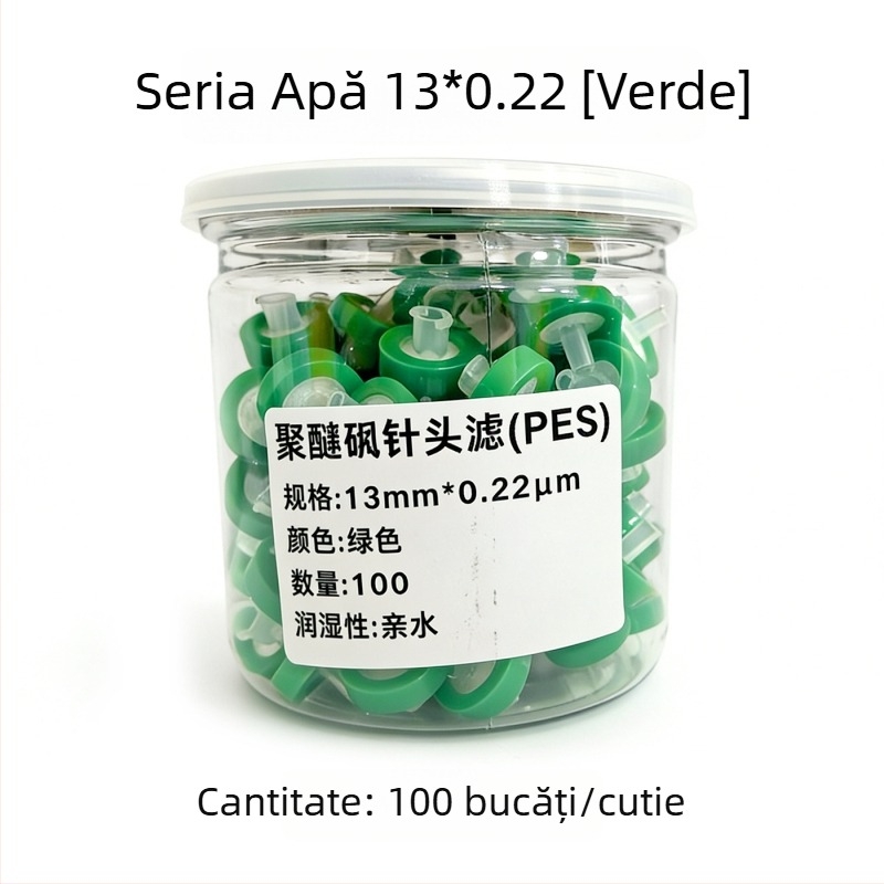 Membrană de filtru tip ac, 13 mm, 0.22/0.45 mm, microporoasă, pentru soluții organice și apoase, membrană tip pernă, de unică folosință