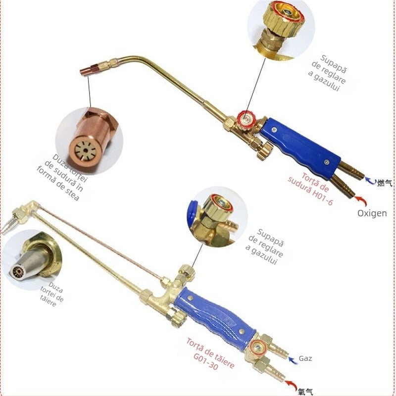 H01-6 Torță de sudură cu gaz și pistol de sudură 2 în 1, cu accesorii pentru oxigen și acetilenă
