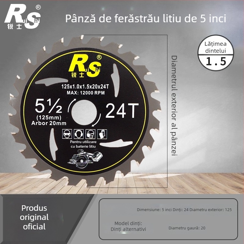 Ruish lamă circulară pentru lemn cu baterie Li-Ion, 5/5,5/6 inch, dinți dovetail, fierăstrău manual