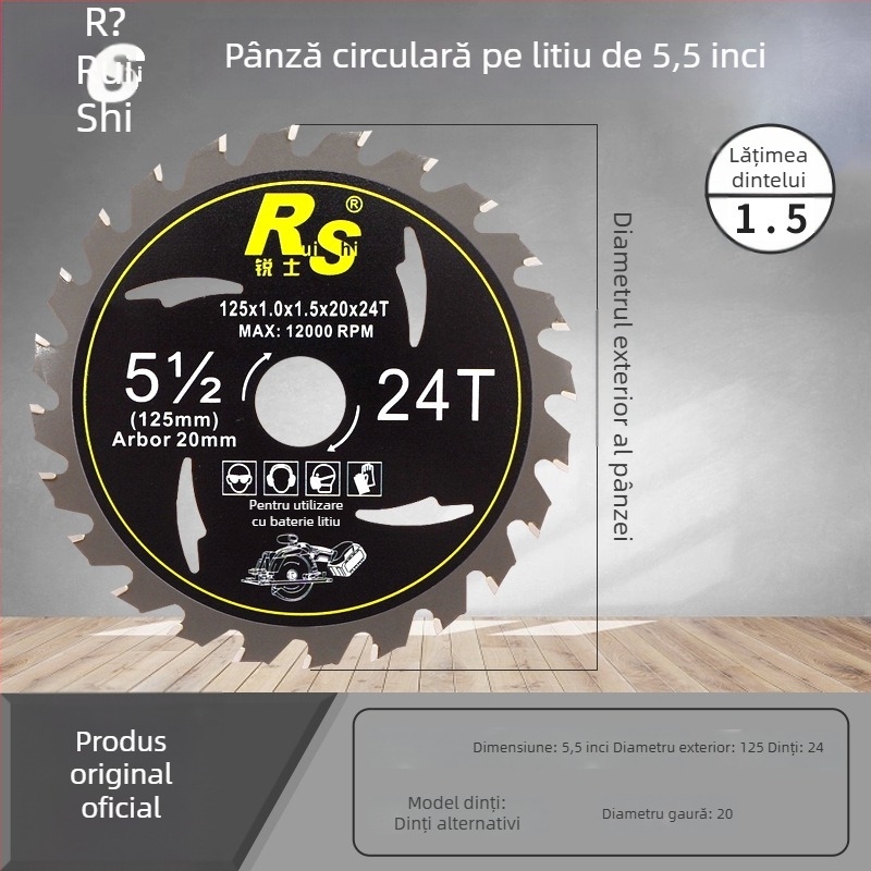 Ruish lamă circulară pentru lemn cu baterie Li-Ion, 5/5,5/6 inch, dinți dovetail, fierăstrău manual