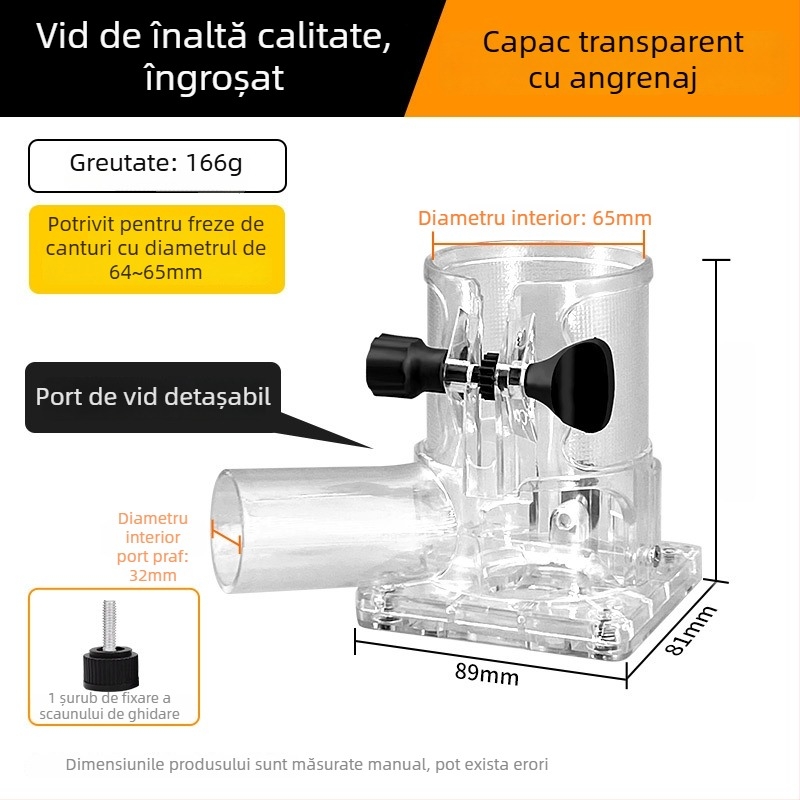 Capac de praf pentru freza de margine, prelucrare lemn, canelări și sculptură – accesorii pentru unealtă