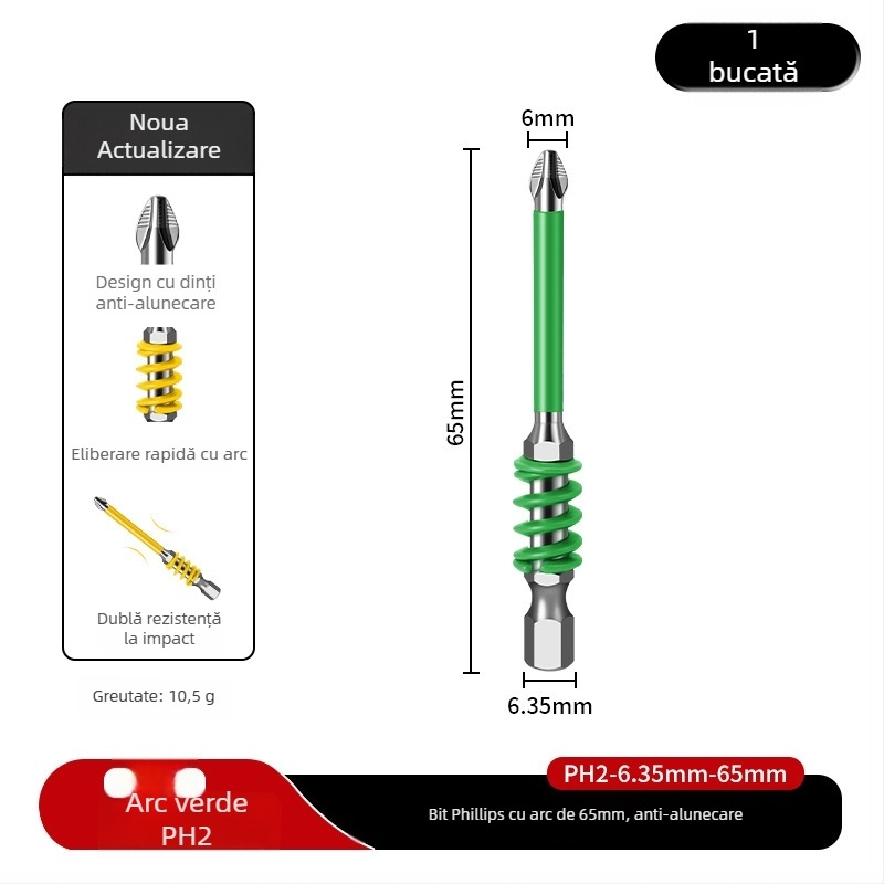 PH2 bit cu eliberare rapidă pentru șurubelniță electrică, magnet puternic, culoare curcubeu