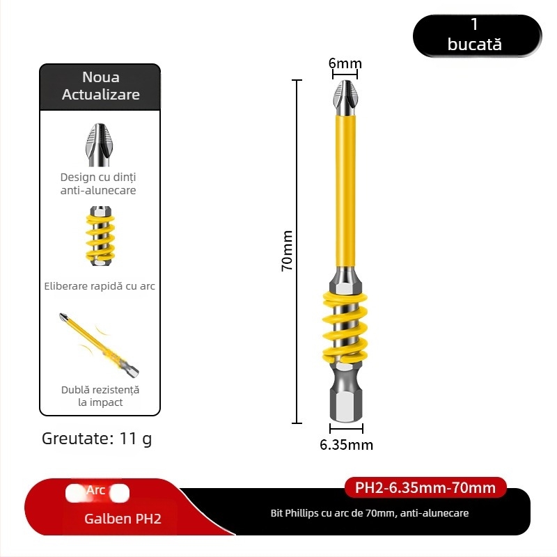 PH2 bit cu eliberare rapidă pentru șurubelniță electrică, magnet puternic, culoare curcubeu