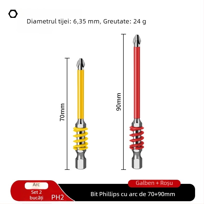 PH2 bit cu eliberare rapidă pentru șurubelniță electrică, magnet puternic, culoare curcubeu