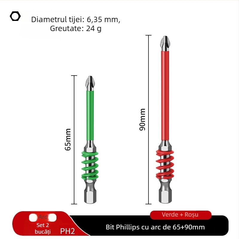 PH2 bit cu eliberare rapidă pentru șurubelniță electrică, magnet puternic, culoare curcubeu