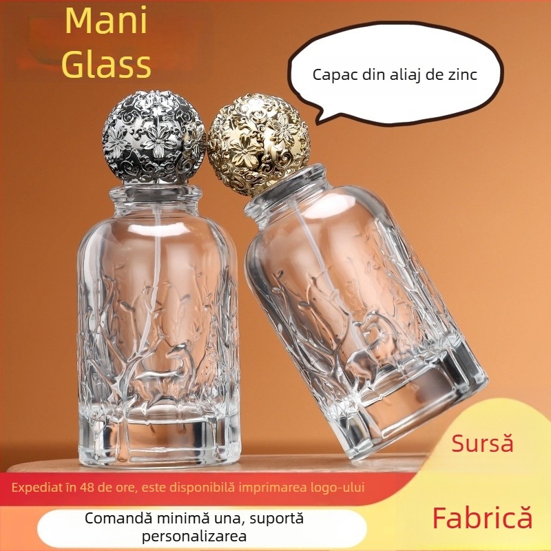 Sticlă de probă pentru parfum, recipient din sticlă subțire de 100 ml, capac transparent din aliaj de zinc, pulverizator (gol)
