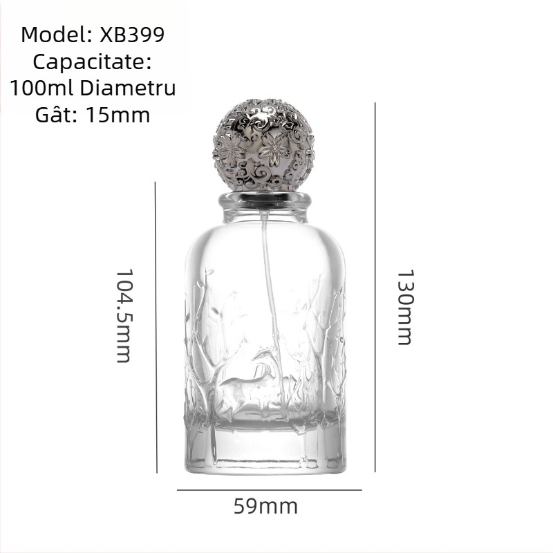 Sticlă de probă pentru parfum, recipient din sticlă subțire de 100 ml, capac transparent din aliaj de zinc, pulverizator (gol)