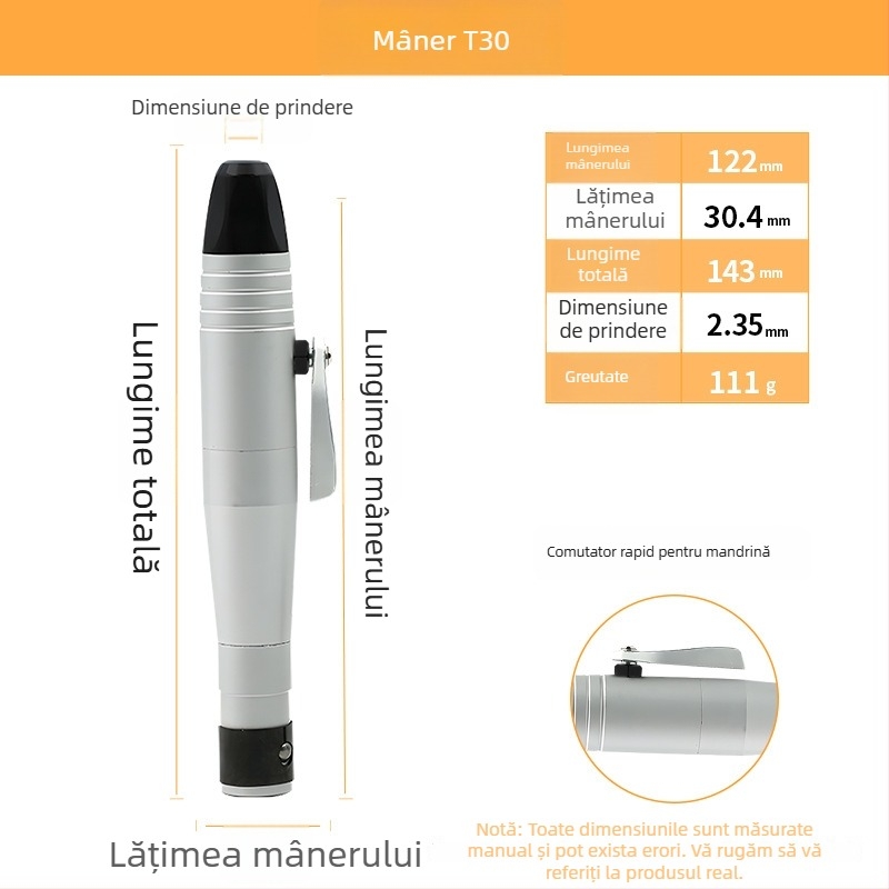 Mâner T30 pentru șlefuitor și accesorii pentru gravură – mandrină rapidă, ax flexibil, mâner rotativ de 4 mm