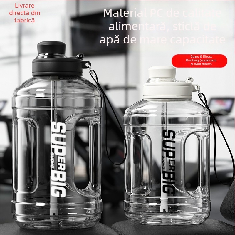 Sticlă de apă pentru sport în aer liber, capacitate ultra mare, rezistentă la temperaturi înalte, corp lat din plastic, personalizabilă