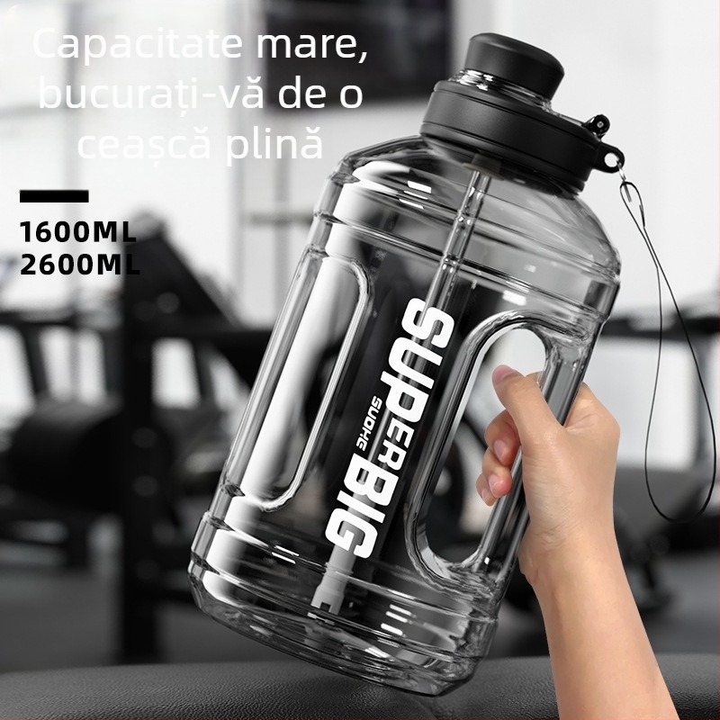 Sticlă de apă pentru sport în aer liber, capacitate ultra mare, rezistentă la temperaturi înalte, corp lat din plastic, personalizabilă
