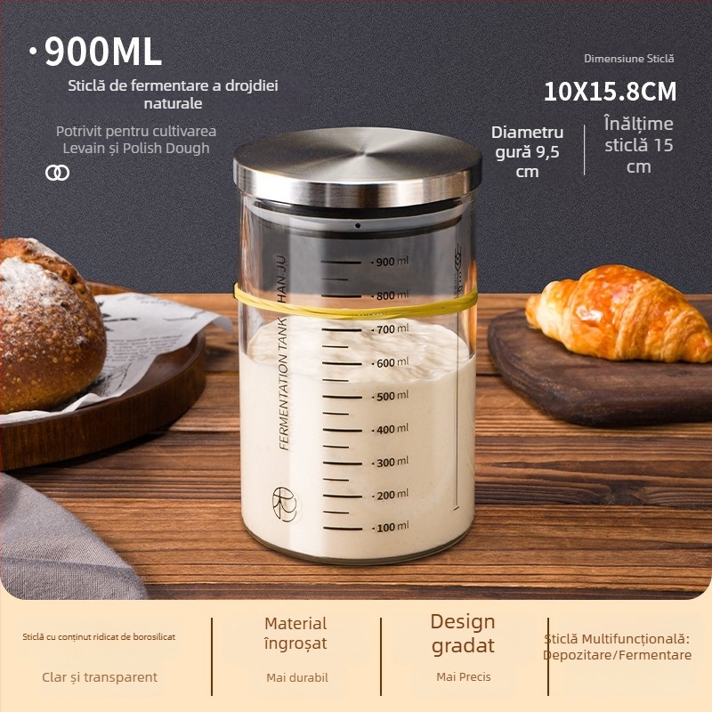 Recipient pentru cultură de drojdie, borcan de fermentare, drojdie naturală, recipient din sticlă sigilat cu gradații, nu pentru uz zilnic