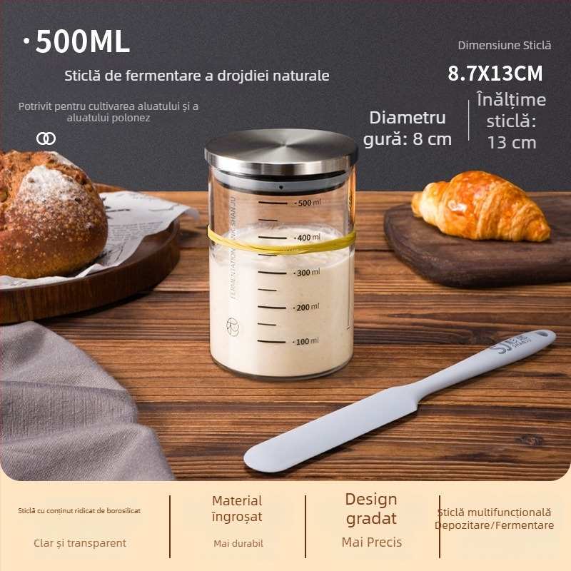 Recipient pentru cultură de drojdie, borcan de fermentare, drojdie naturală, recipient din sticlă sigilat cu gradații, nu pentru uz zilnic
