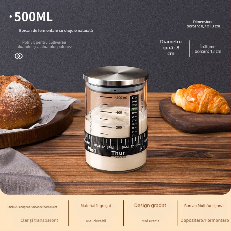 Recipient pentru cultură de drojdie, borcan de fermentare, drojdie naturală, recipient din sticlă sigilat cu gradații, nu pentru uz zilnic