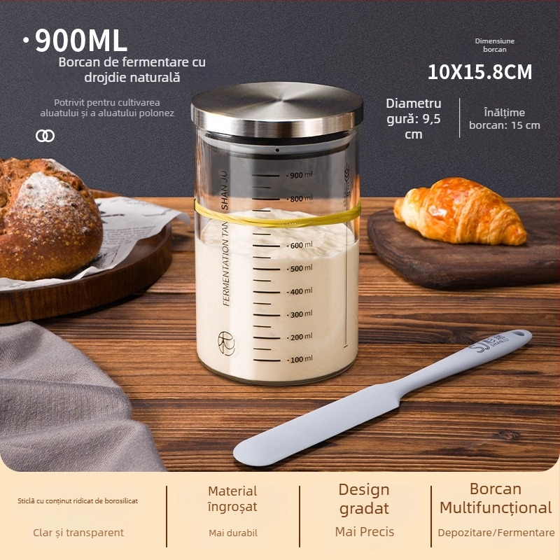 Recipient pentru cultură de drojdie, borcan de fermentare, drojdie naturală, recipient din sticlă sigilat cu gradații, nu pentru uz zilnic