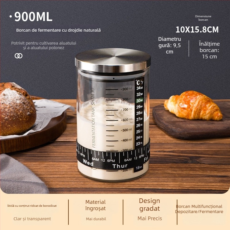 Recipient pentru cultură de drojdie, borcan de fermentare, drojdie naturală, recipient din sticlă sigilat cu gradații, nu pentru uz zilnic