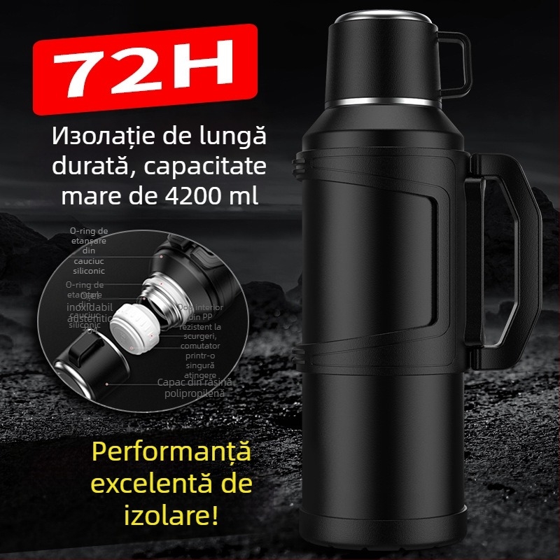 TEENUU Termos cu capacitate foarte mare pentru drumeții în aer liber și utilizare în mașină, izolat pentru apă fierbinte