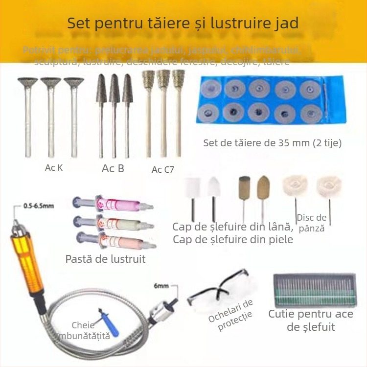 Polizor electric cu ax flexibil, convertibil în polizor suspendat; mașină de gravură; unelte de sculptură în jad și lemn, sculptură de rădăcini; cuțit de sculptură și dalte