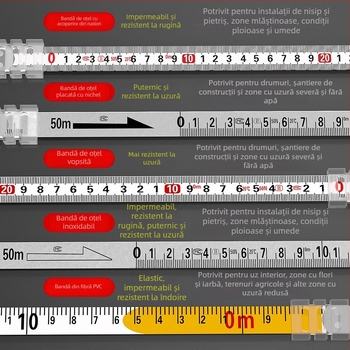 Set de bandă de măsurat: 50 m bandă din oțel, 30 m bandă flexibilă, 100 m bandă din oțel pentru construcții, husă de transport