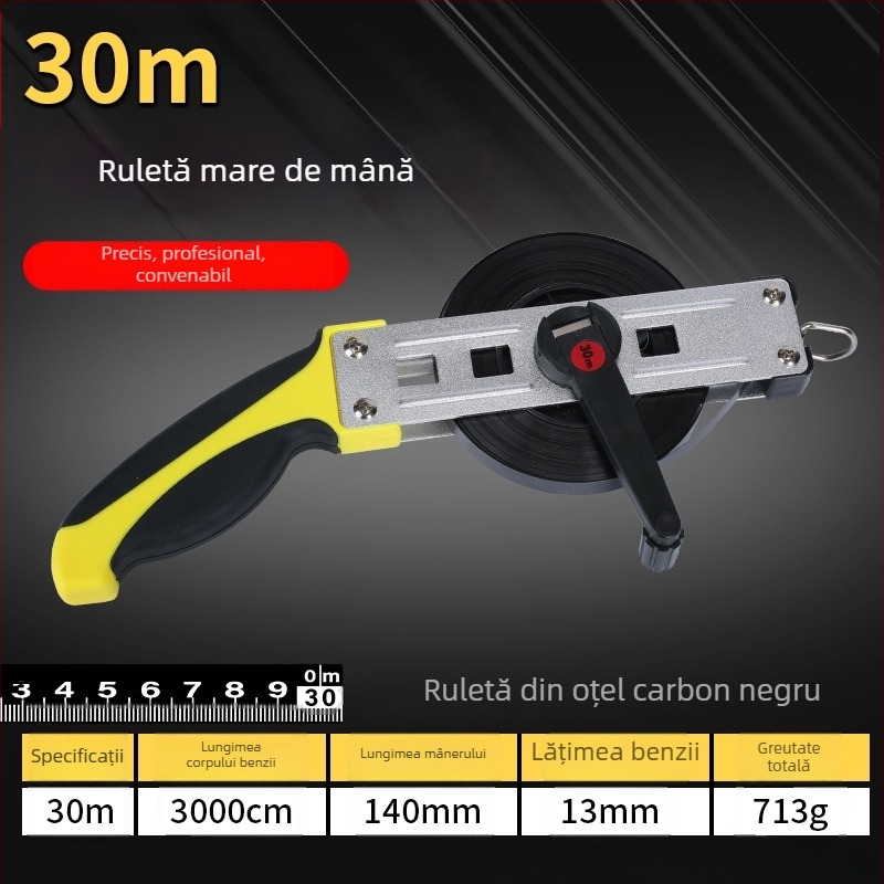 Set de bandă de măsurat: 50 m bandă din oțel, 30 m bandă flexibilă, 100 m bandă din oțel pentru construcții, husă de transport