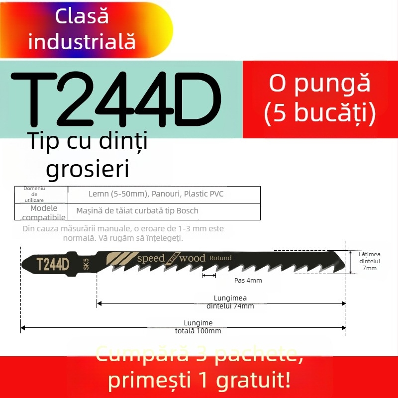 Lama de fierăstrău pendular pentru lemn, lungime extinsă, T244D oțel de înaltă viteză, 101A0, placă metalică cu orificiu, dinți grosieri/medii/fini.