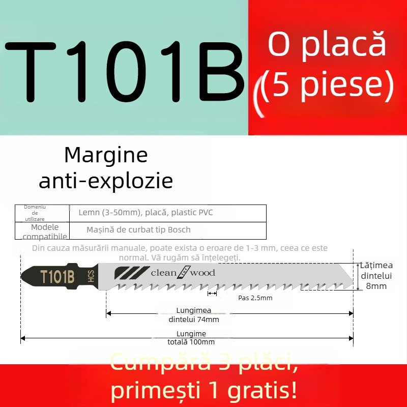 Lama de fierăstrău pendular pentru lemn, lungime extinsă, T244D oțel de înaltă viteză, 101A0, placă metalică cu orificiu, dinți grosieri/medii/fini.
