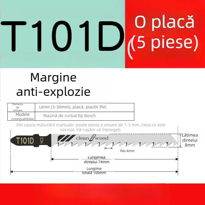 Lama de fierăstrău pendular pentru lemn, lungime extinsă, T244D oțel de înaltă viteză, 101A0, placă metalică cu orificiu, dinți grosieri/medii/fini.