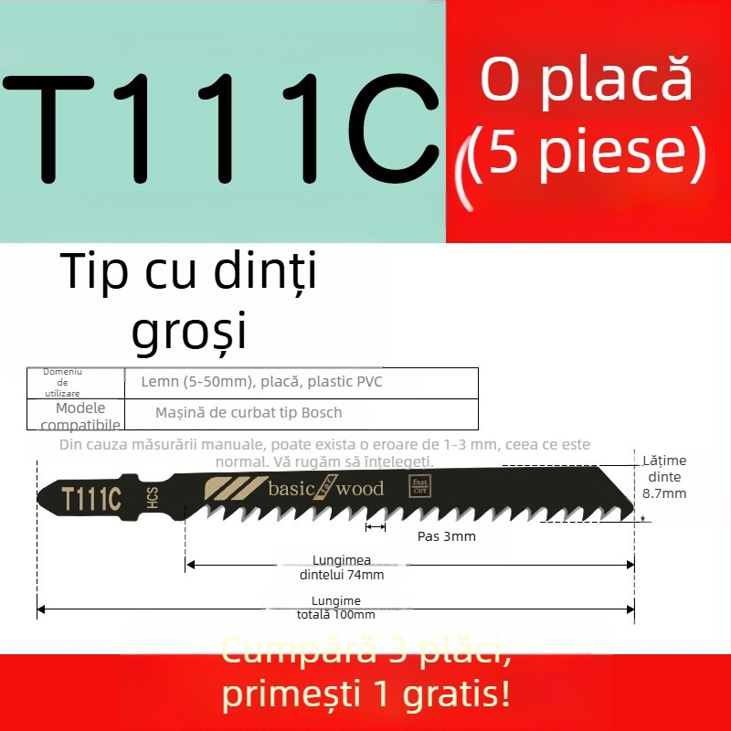Lama de fierăstrău pendular pentru lemn, lungime extinsă, T244D oțel de înaltă viteză, 101A0, placă metalică cu orificiu, dinți grosieri/medii/fini.