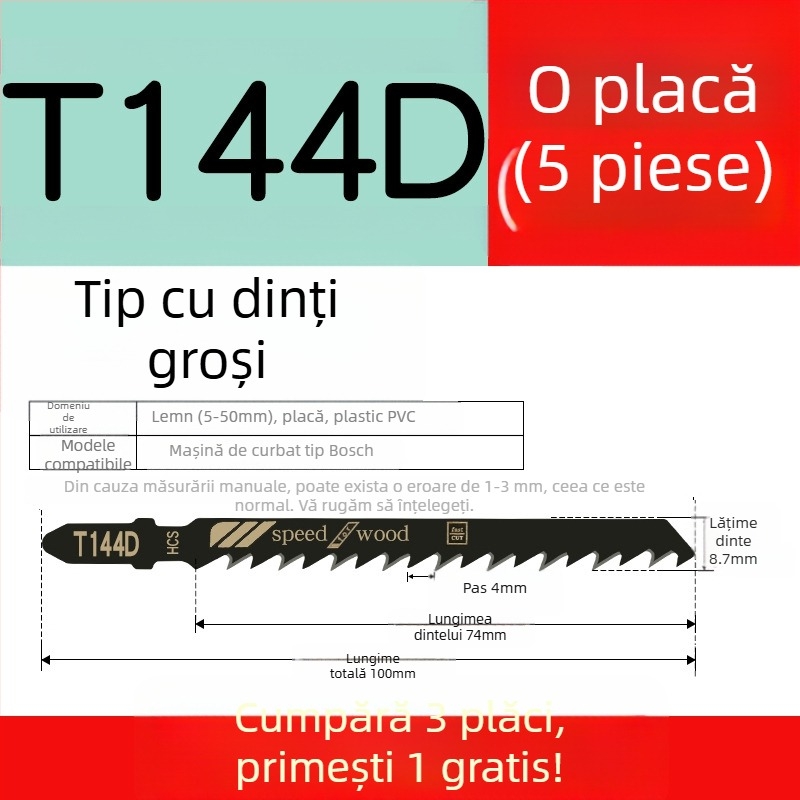 Lama de fierăstrău pendular pentru lemn, lungime extinsă, T244D oțel de înaltă viteză, 101A0, placă metalică cu orificiu, dinți grosieri/medii/fini.