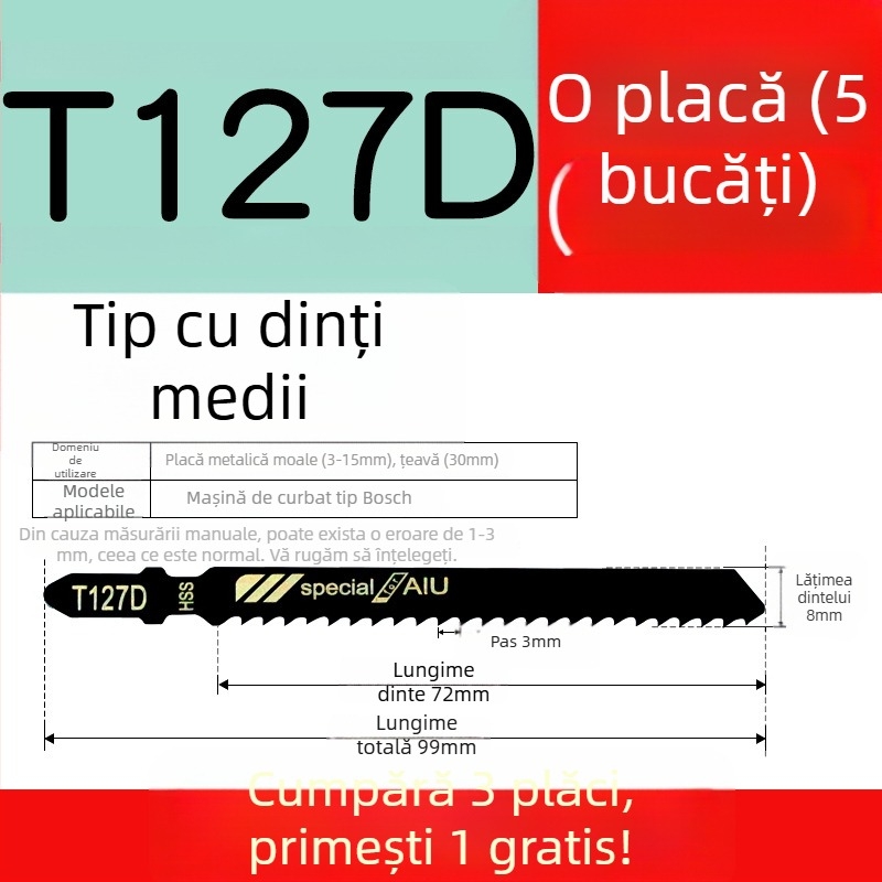 Lama de fierăstrău pendular pentru lemn, lungime extinsă, T244D oțel de înaltă viteză, 101A0, placă metalică cu orificiu, dinți grosieri/medii/fini.