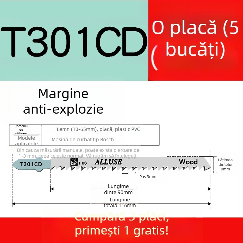 Lama de fierăstrău pendular pentru lemn, lungime extinsă, T244D oțel de înaltă viteză, 101A0, placă metalică cu orificiu, dinți grosieri/medii/fini.