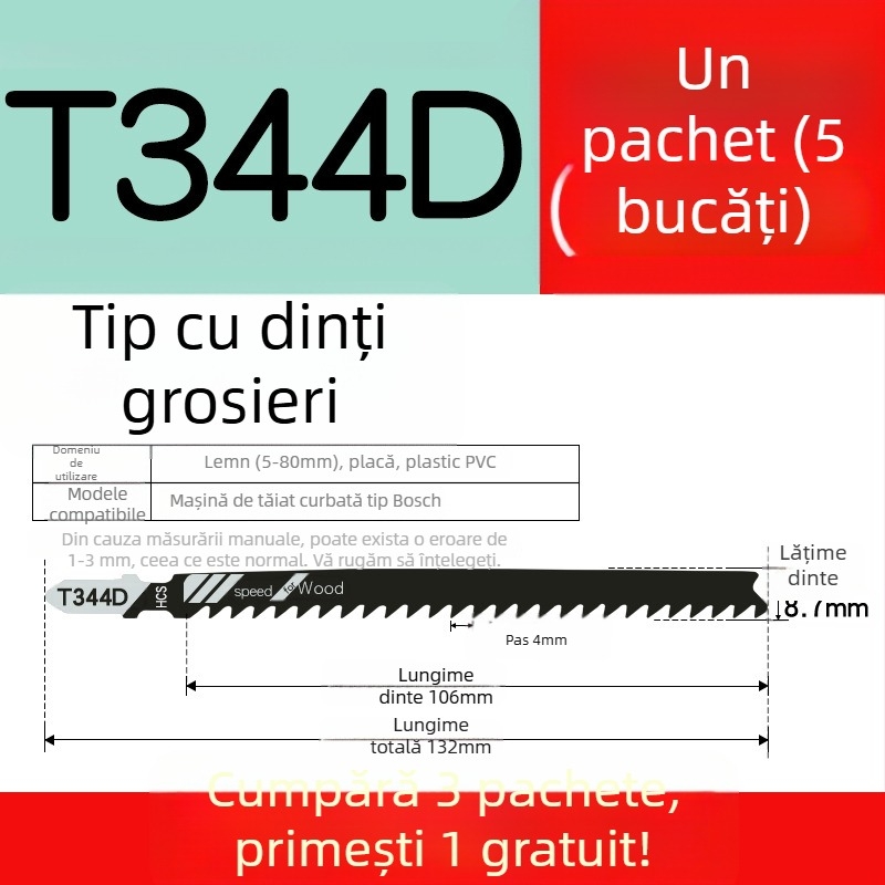 Lama de fierăstrău pendular pentru lemn, lungime extinsă, T244D oțel de înaltă viteză, 101A0, placă metalică cu orificiu, dinți grosieri/medii/fini.