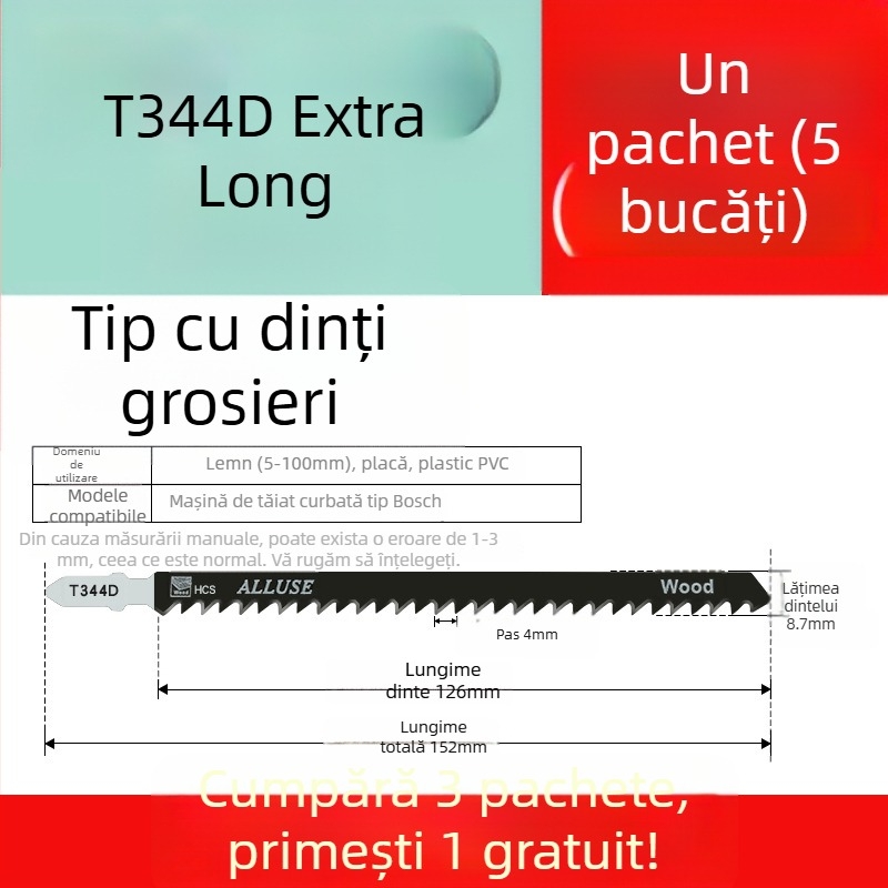 Lama de fierăstrău pendular pentru lemn, lungime extinsă, T244D oțel de înaltă viteză, 101A0, placă metalică cu orificiu, dinți grosieri/medii/fini.