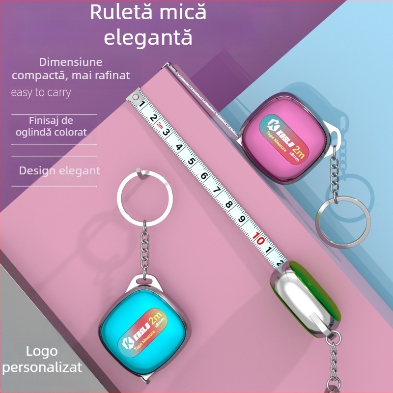 Cadou personalizat: Bandă de măsurat mică 2 m cu carcasă ABS, bandă metalică portabilă, la modă