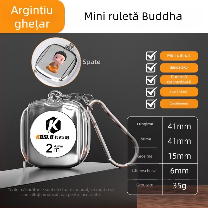 Cadou personalizat: Bandă de măsurat mică 2 m cu carcasă ABS, bandă metalică portabilă, la modă