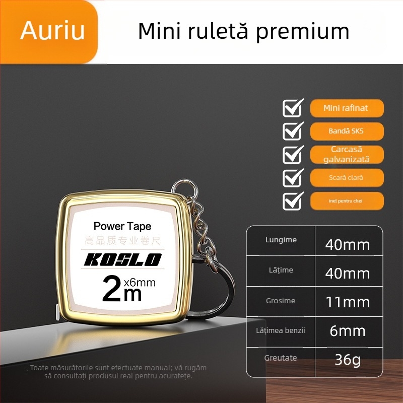 Cadou personalizat: Bandă de măsurat mică 2 m cu carcasă ABS, bandă metalică portabilă, la modă