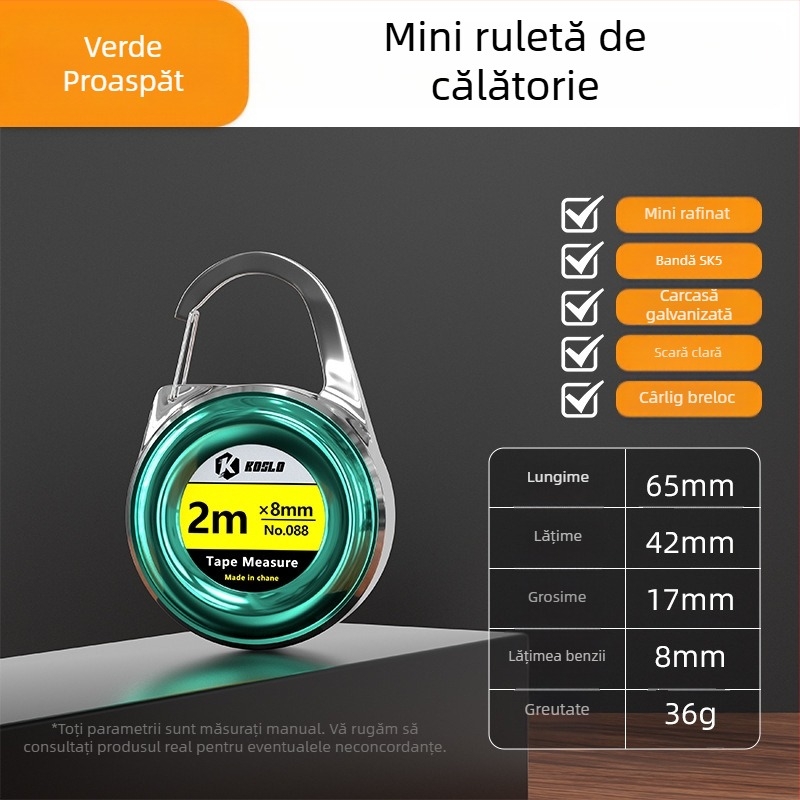 Cadou personalizat: Bandă de măsurat mică 2 m cu carcasă ABS, bandă metalică portabilă, la modă