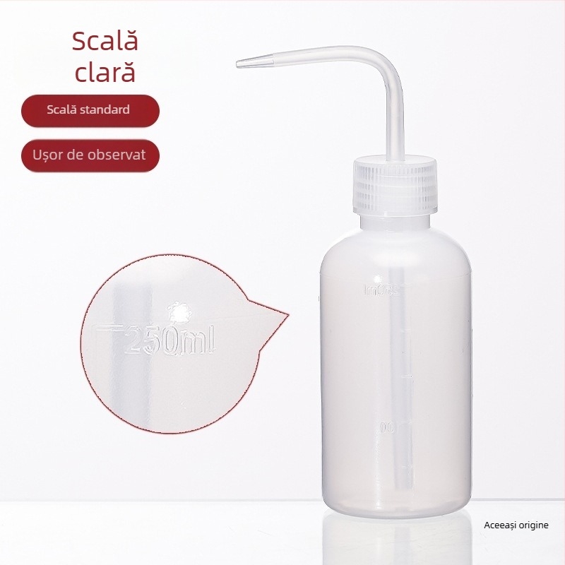 Sticlă de spălat din plastic cu robinet curbat și conductă laterală, sticlă de laborator 250/500/1000 ml