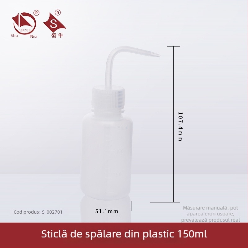 Sticlă de spălat din plastic cu robinet curbat și conductă laterală, sticlă de laborator 250/500/1000 ml