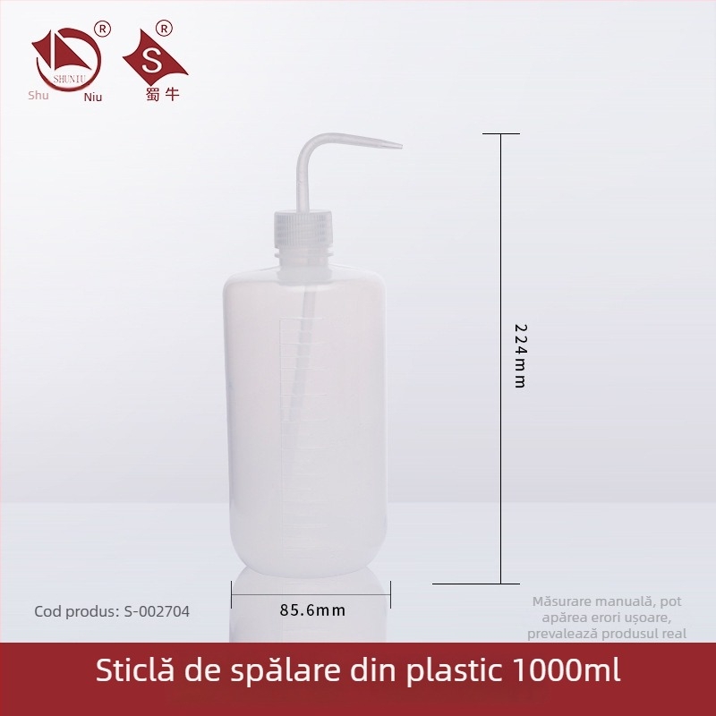 Sticlă de spălat din plastic cu robinet curbat și conductă laterală, sticlă de laborator 250/500/1000 ml