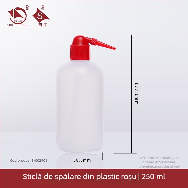Sticlă de spălat din plastic cu robinet curbat și conductă laterală, sticlă de laborator 250/500/1000 ml
