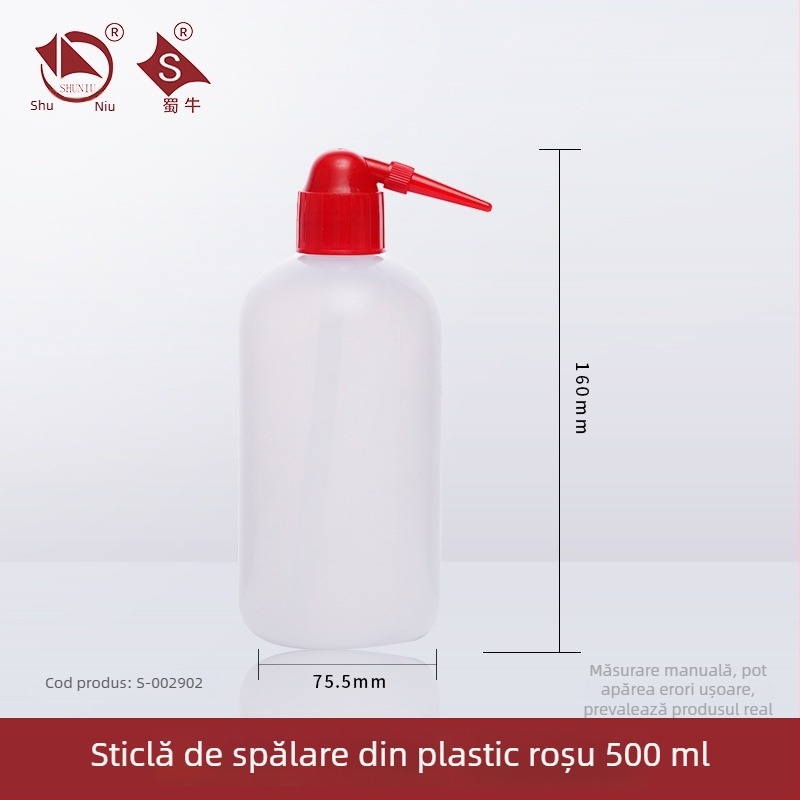 Sticlă de spălat din plastic cu robinet curbat și conductă laterală, sticlă de laborator 250/500/1000 ml