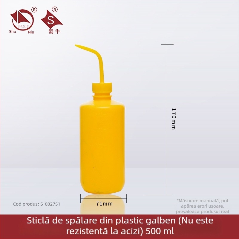Sticlă de spălat din plastic cu robinet curbat și conductă laterală, sticlă de laborator 250/500/1000 ml