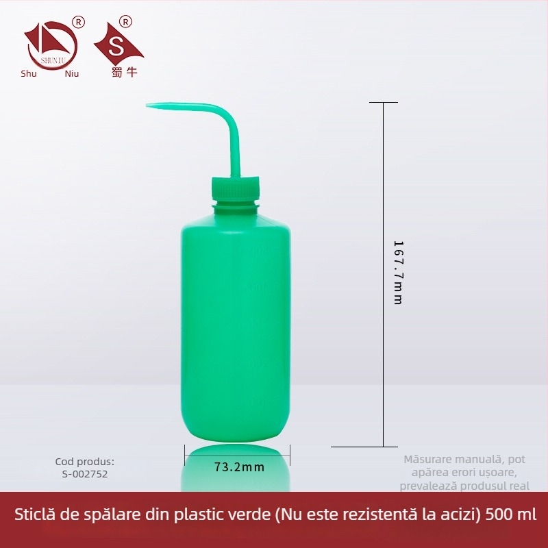 Sticlă de spălat din plastic cu robinet curbat și conductă laterală, sticlă de laborator 250/500/1000 ml