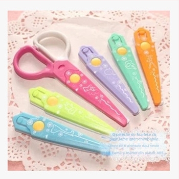 Foarfece de dantelă, set de 6 piese, lucrate manual, margine ondulată decorativă, foarfeci din plastic cu dinți pentru elevi